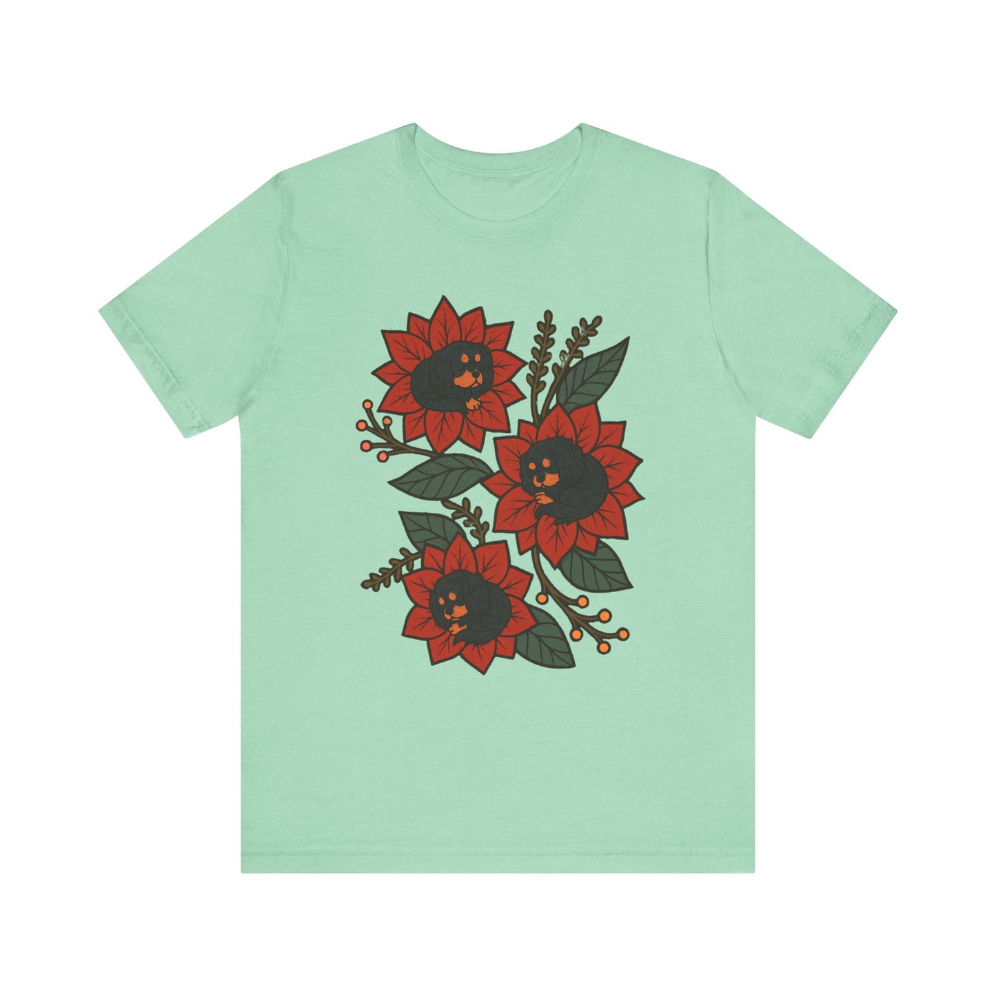 Black Tan Cavalier Holiday Flowers Sleeping TShirt