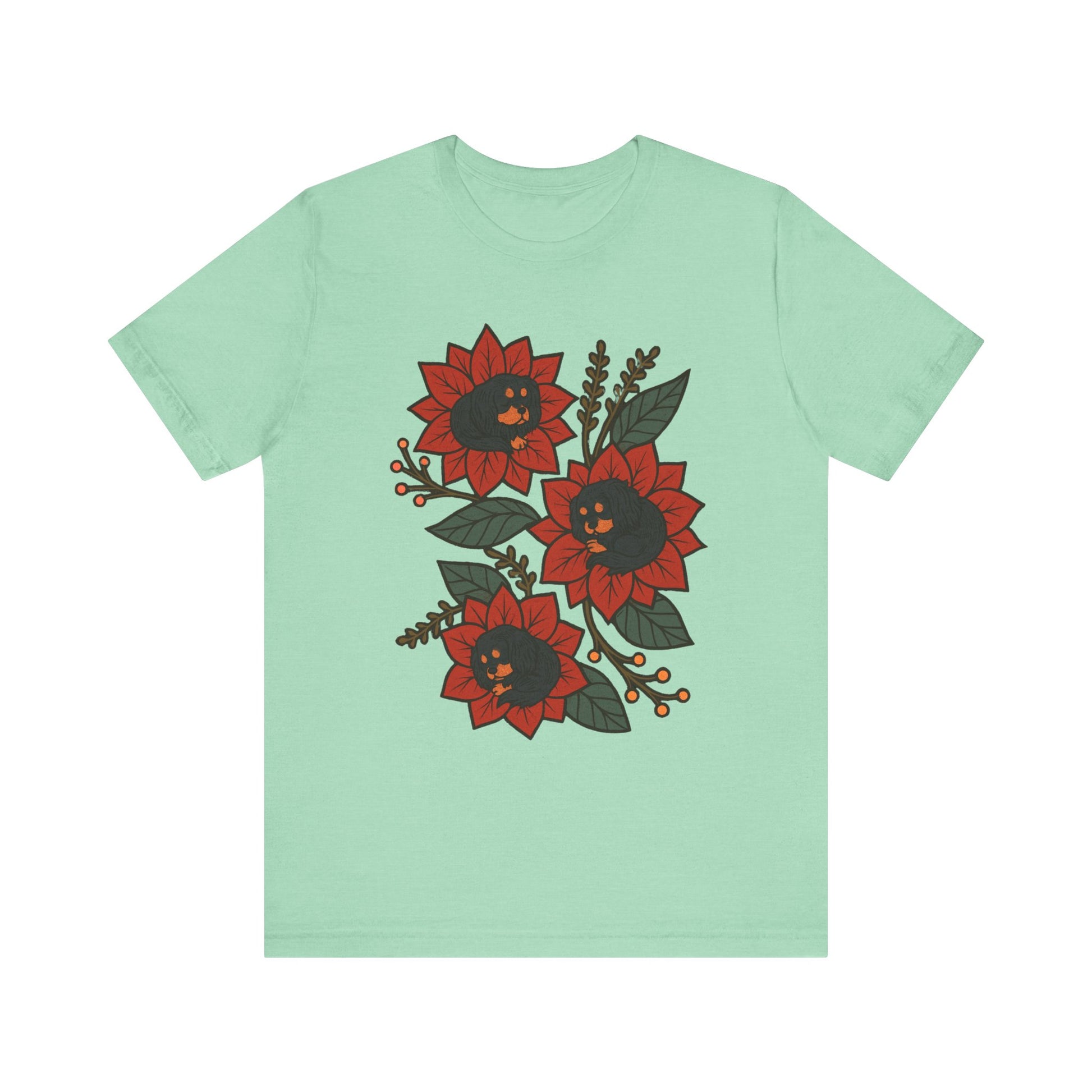 Black Tan Cavalier Holiday Flowers Sleeping TShirt