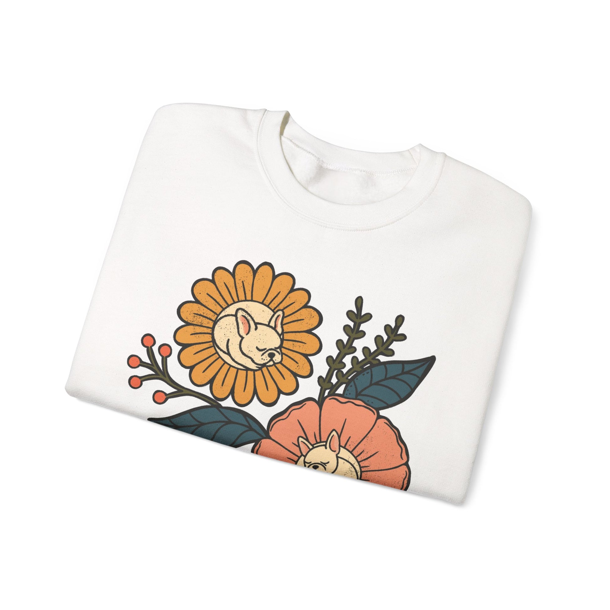 White Frenchie Sleeping Flowers Sweatshirt