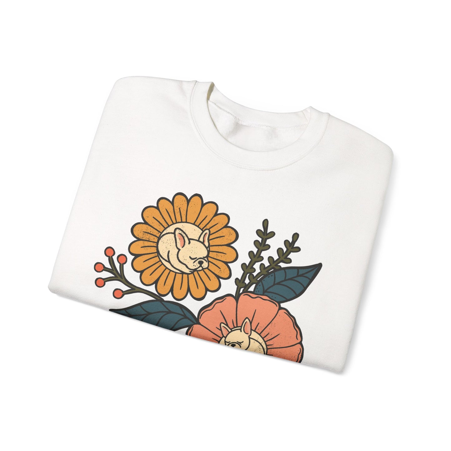 Piebald Frenchie Sleeping Flowers Sweatshirt