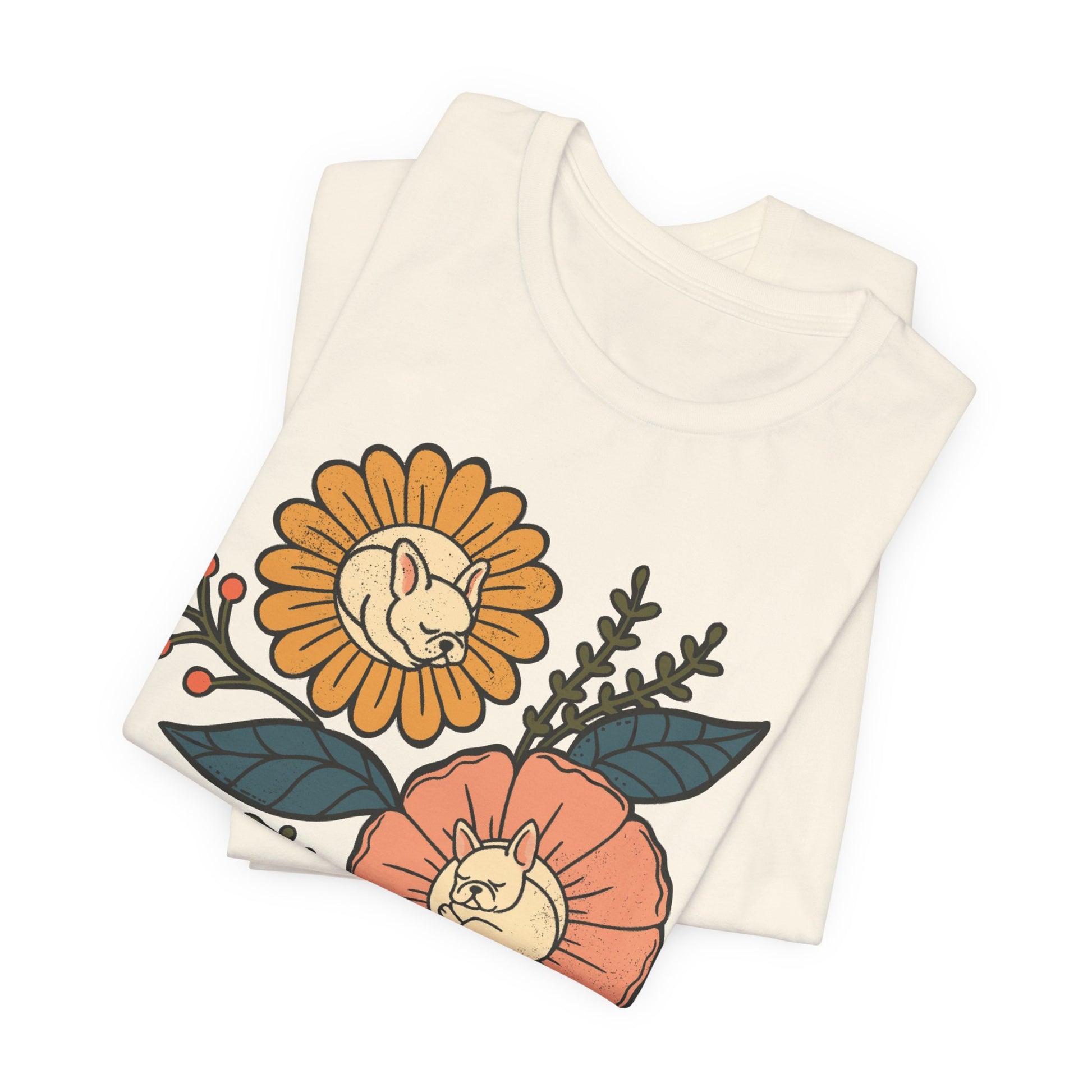 White Frenchie Sleeping Flowers TShirt