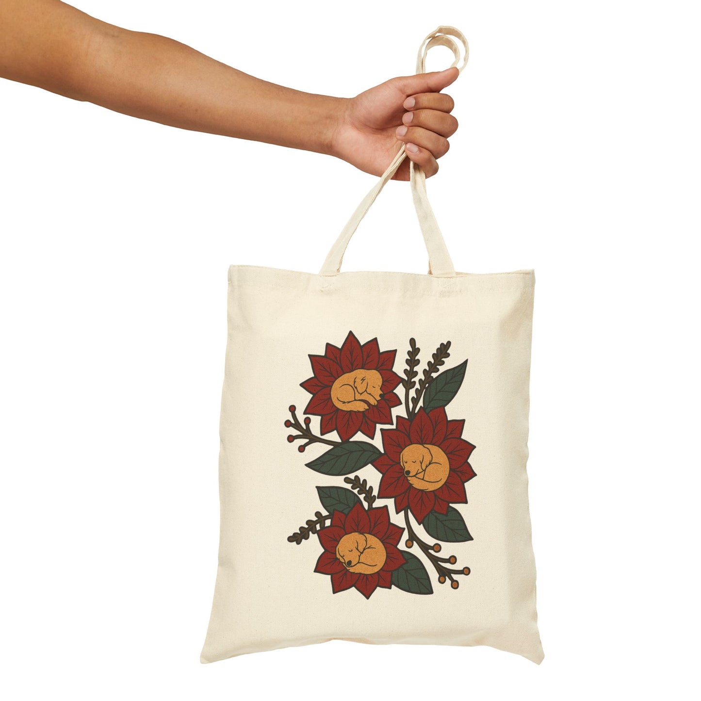 Golden Retriever Holiday Flower Sleeping Tote Bag