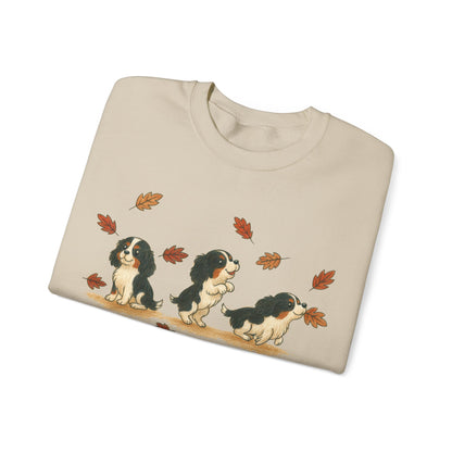 Tricolor Cavalier Chasing Leaves Sweatshirt
