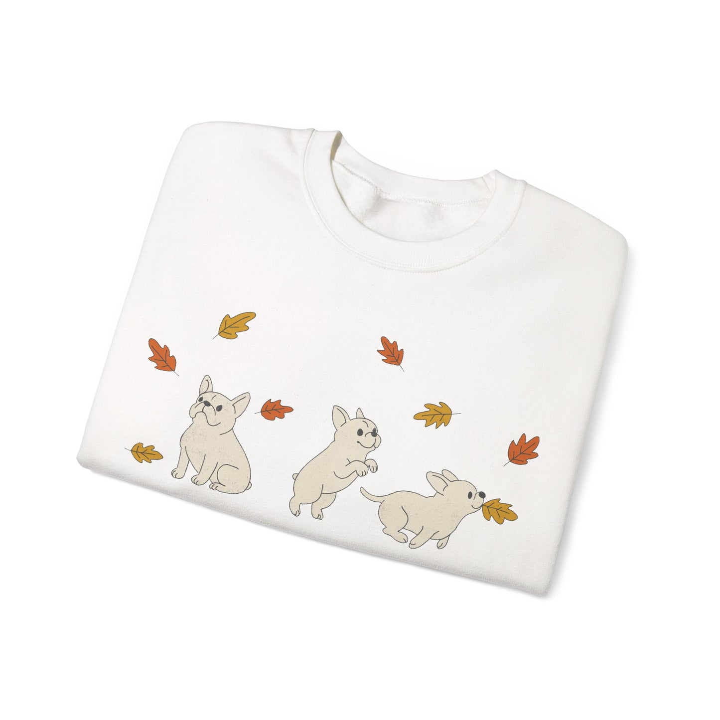 White Frenchie Chasing Leaves Sweatshirt