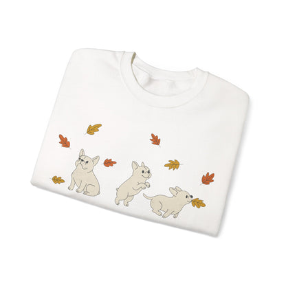 White Frenchie Chasing Leaves Sweatshirt