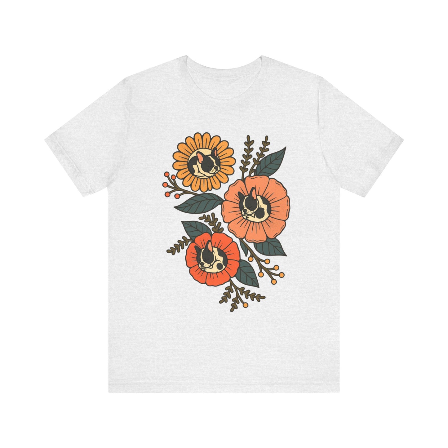 Piebald Frenchie Sleeping Flowers TShirt