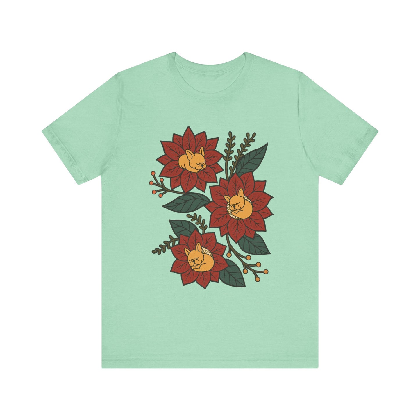 Fawn Frenchie Holiday Flowers Sleeping TShirt