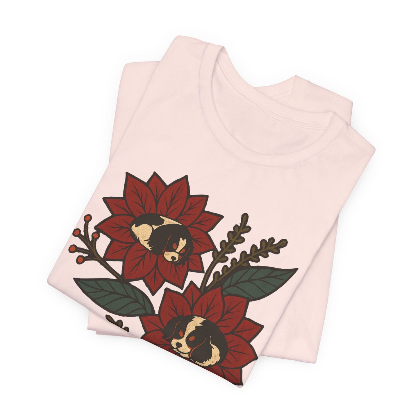 Tricolor Cavalier Holiday Flowers Sleeping TShirt