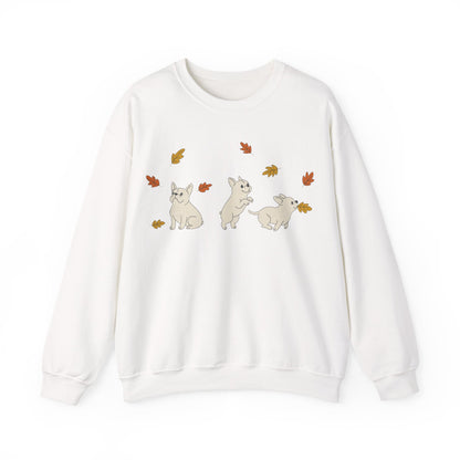 White Frenchie Chasing Leaves Sweatshirt