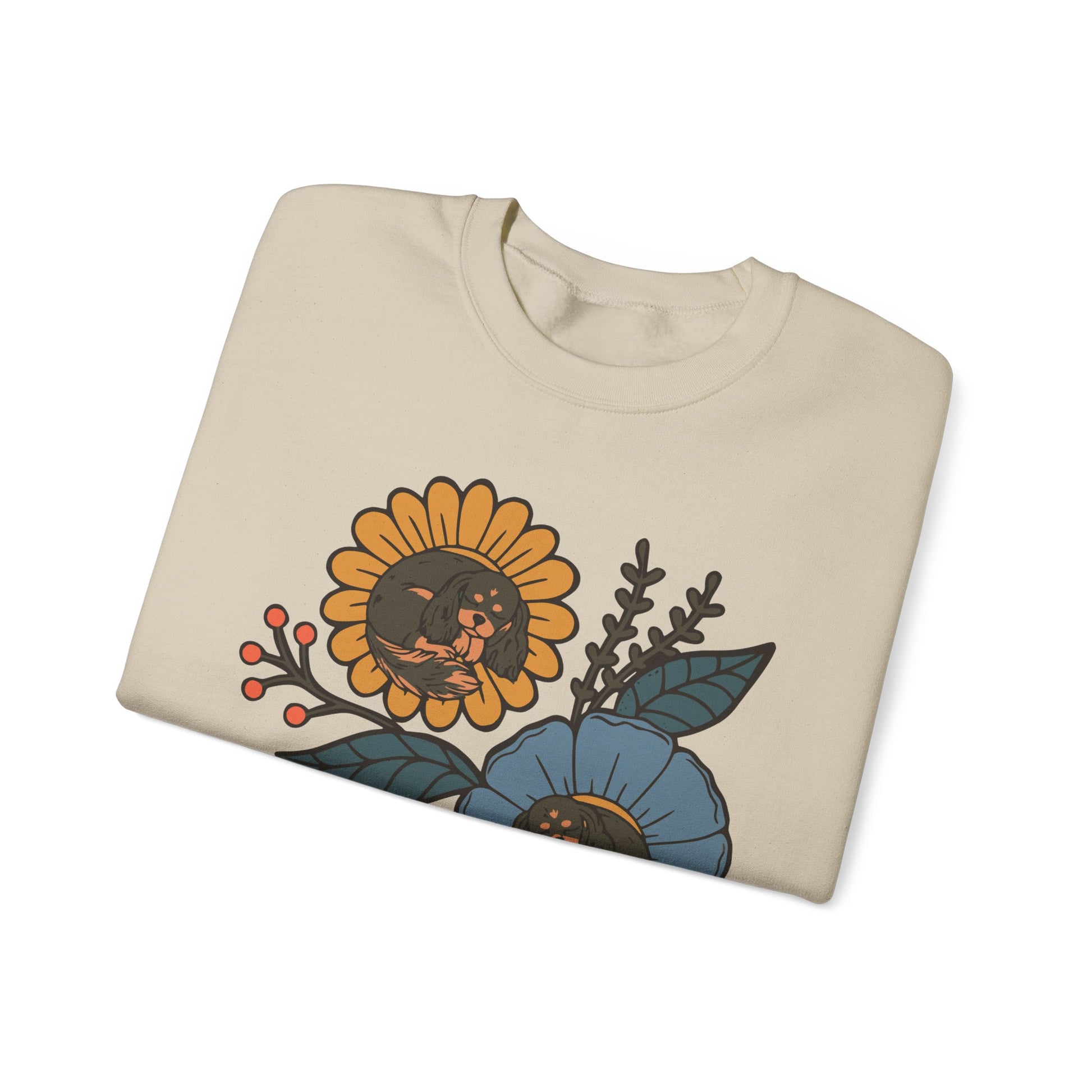 Black and Tan Cavalier Sleeping Flowers Sweatshirt