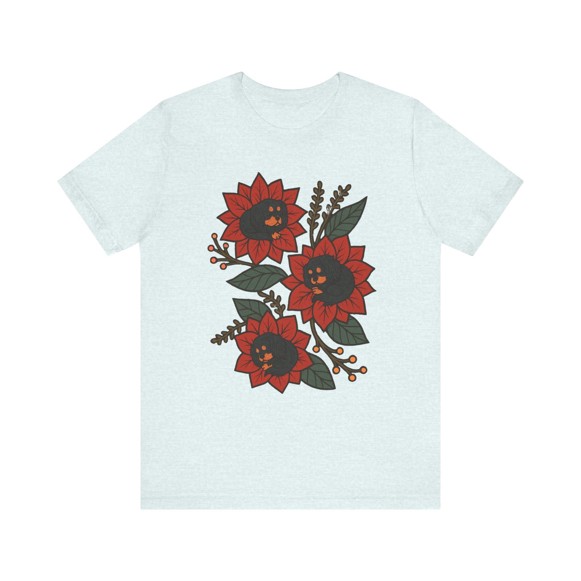 Black Tan Cavalier Holiday Flowers Sleeping TShirt