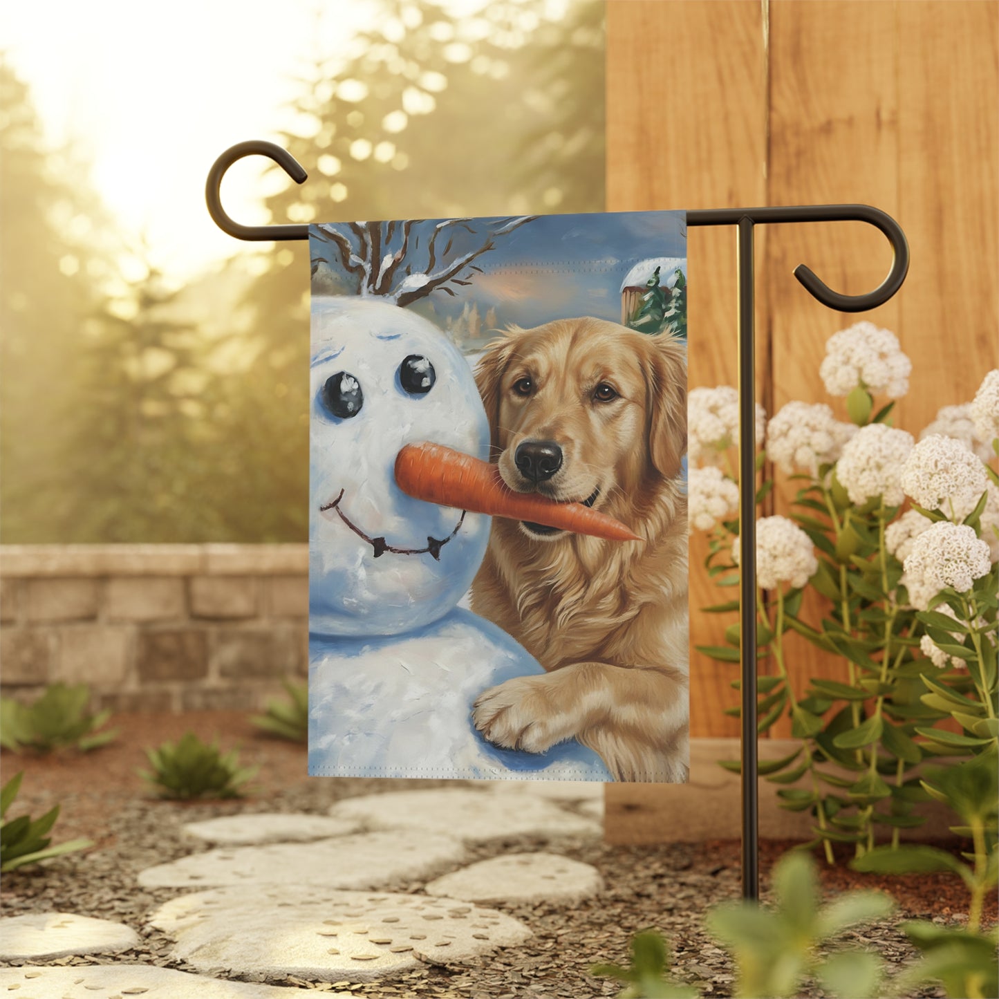 Golden Retriever Snowman Garden Flag