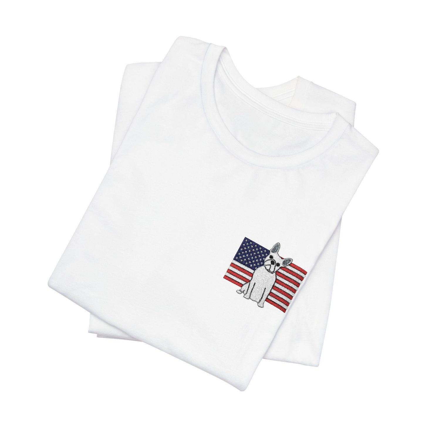 Embroidered Flag White Frenchie TShirt