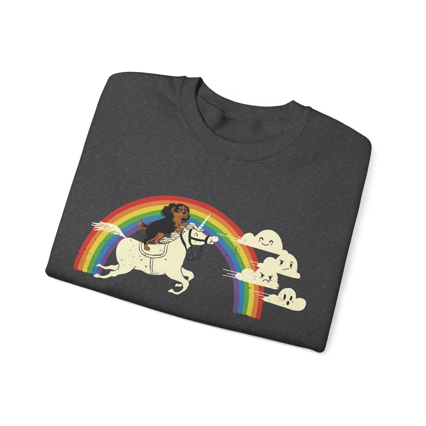 Rainbow and Unicorn Black Tan Cavalier Sweatshirt