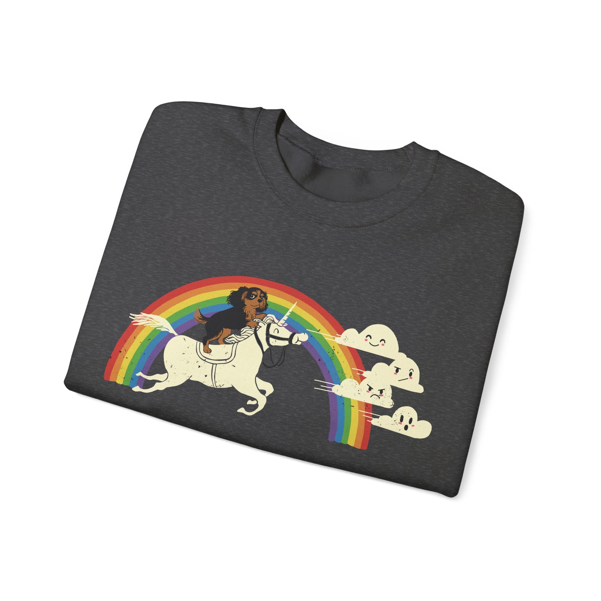 Rainbow and Unicorn Black Tan Cavalier Sweatshirt