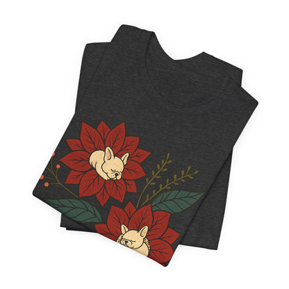 White Frenchie Holiday Flowers Sleeping TShirt