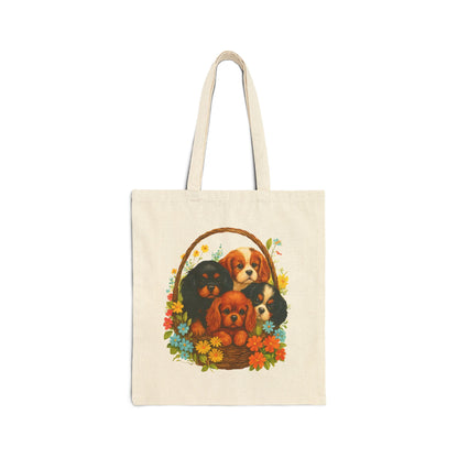 Cavalier Puppy Basket Tote Bag