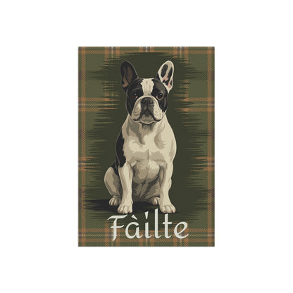 Piebald French Bulldog Scottish Welcome Garden Flag