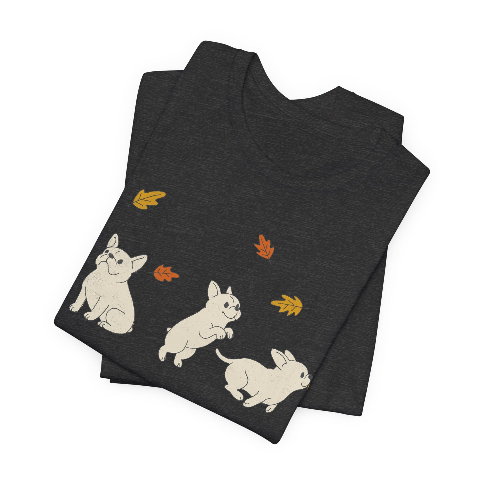 White Frenchie Chasing Leaves TShirt