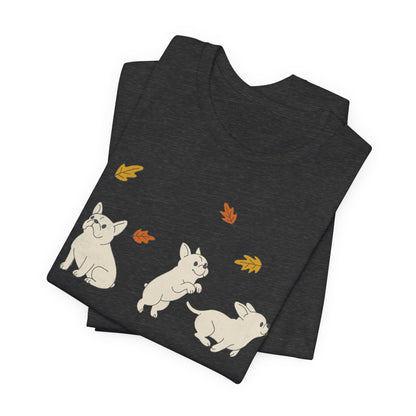 White Frenchie Chasing Leaves TShirt