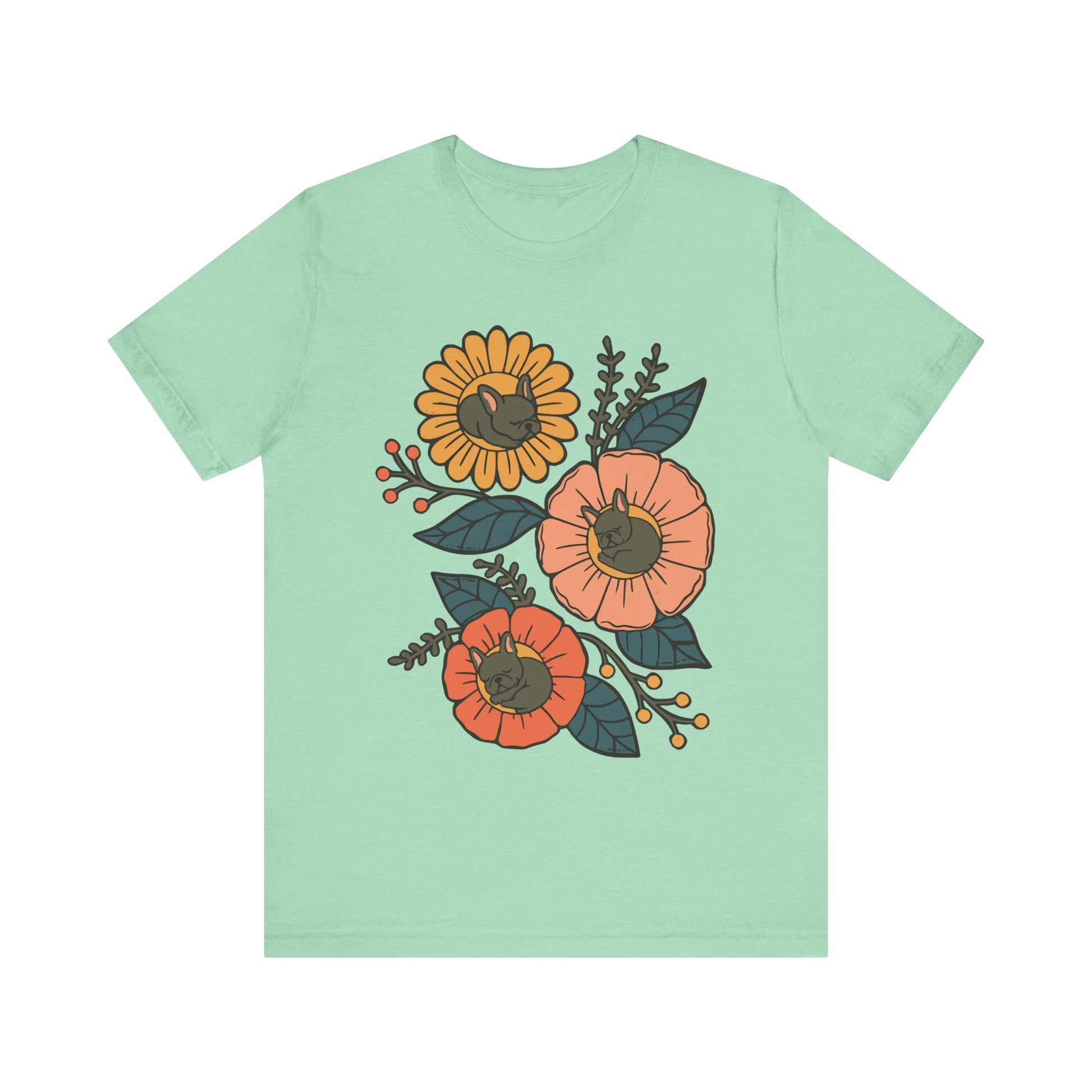 Black Frenchie Sleeping Flowers TShirt