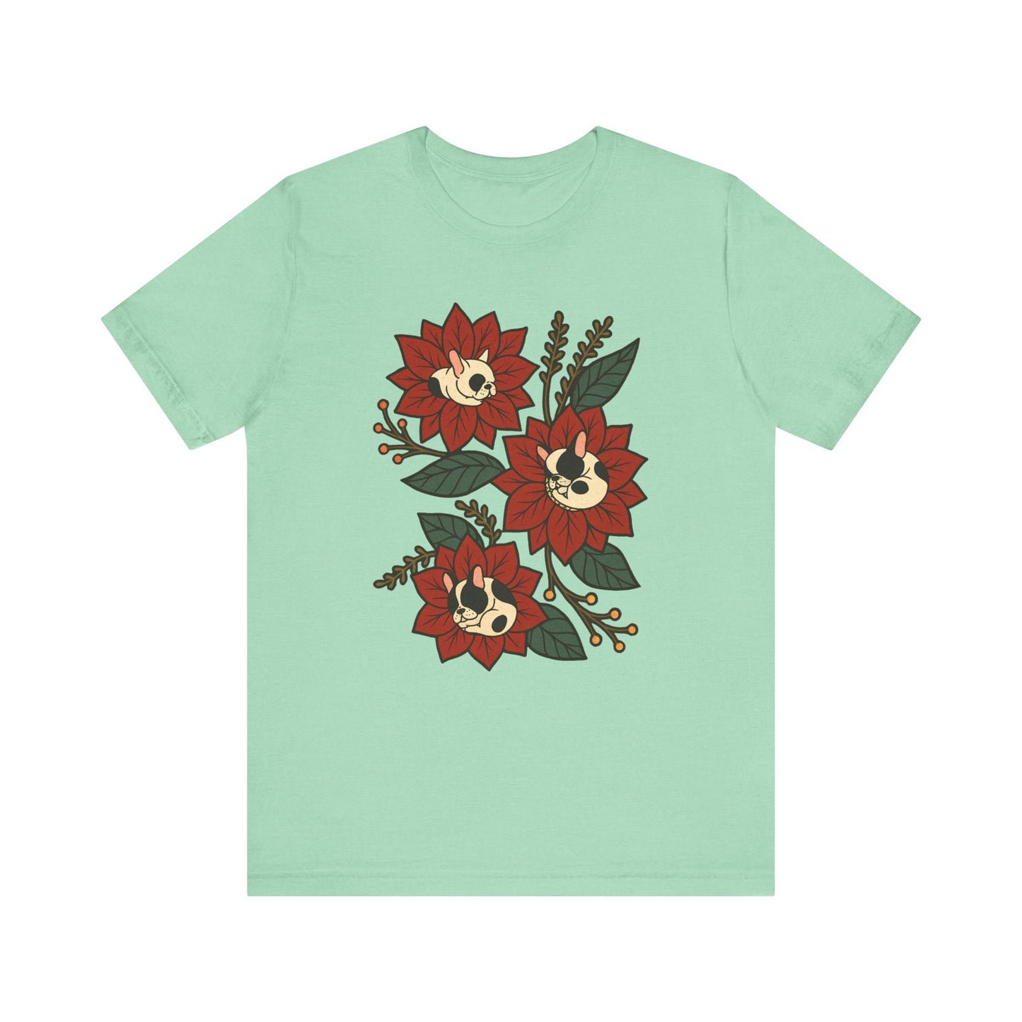 Piebald Frenchie Holiday Flowers Sleeping TShirt
