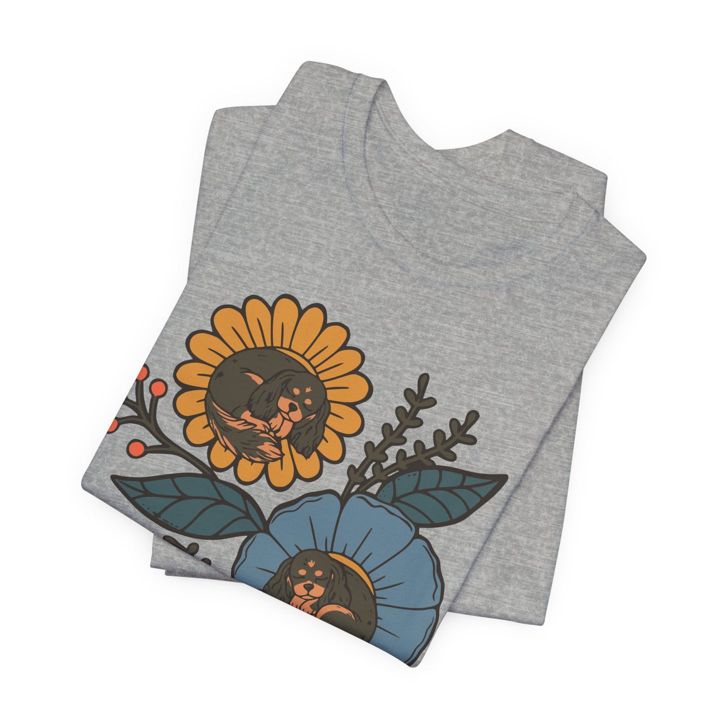 Black Tan Cavalier Sleeping Flowers TShirt