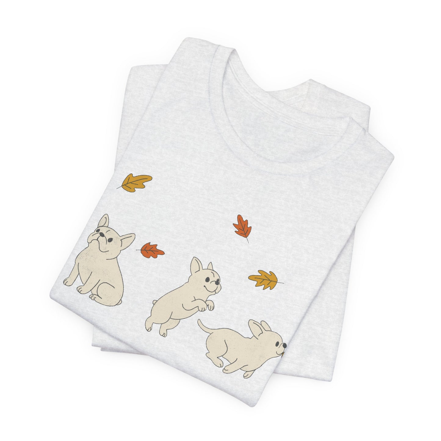 White Frenchie Chasing Leaves TShirt