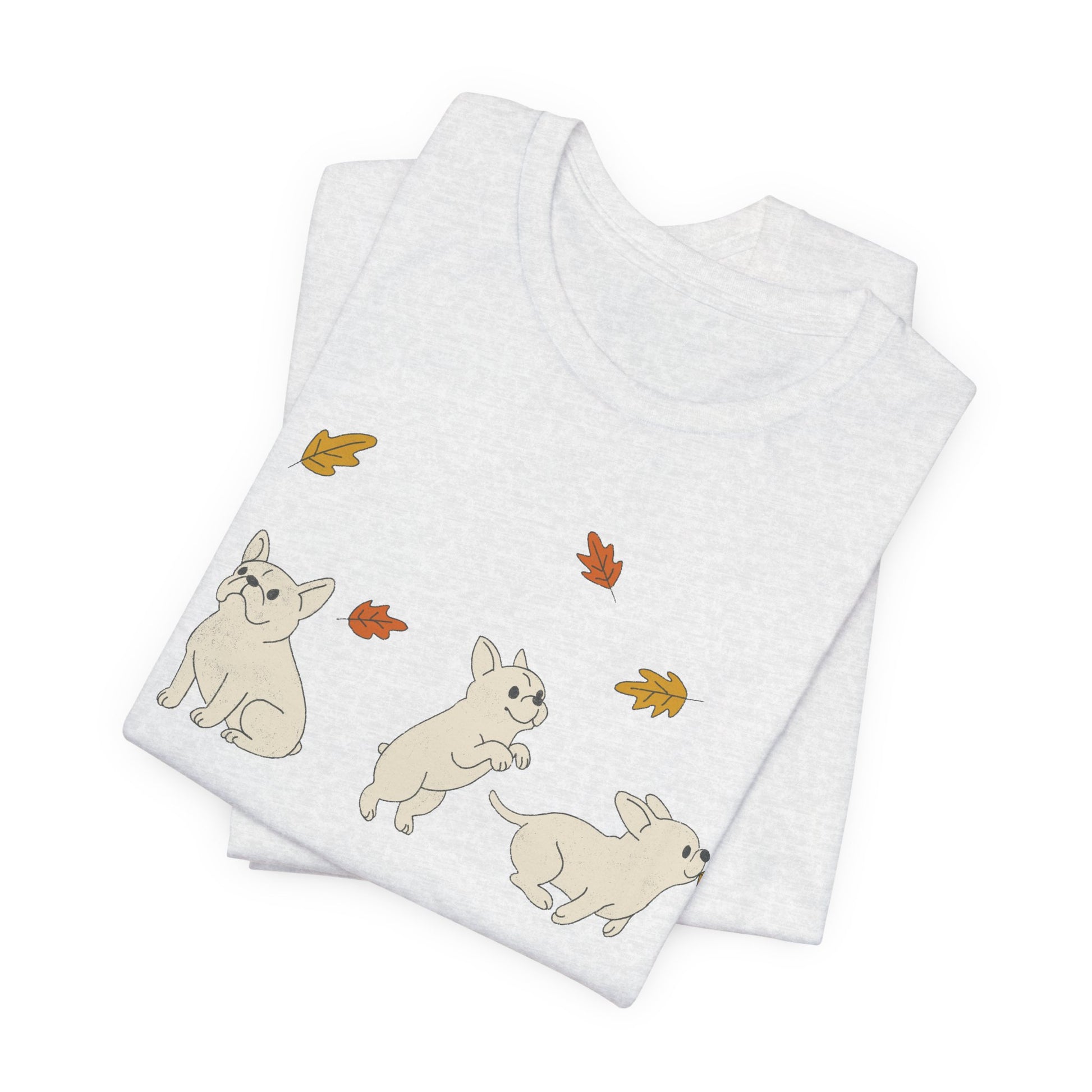 White Frenchie Chasing Leaves TShirt