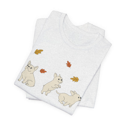 White Frenchie Chasing Leaves TShirt