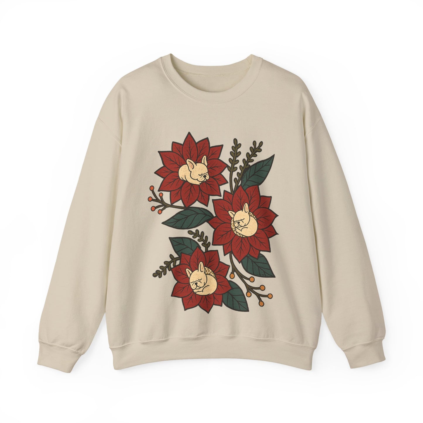 White Frenchie Christmas Flower Sweatshirt