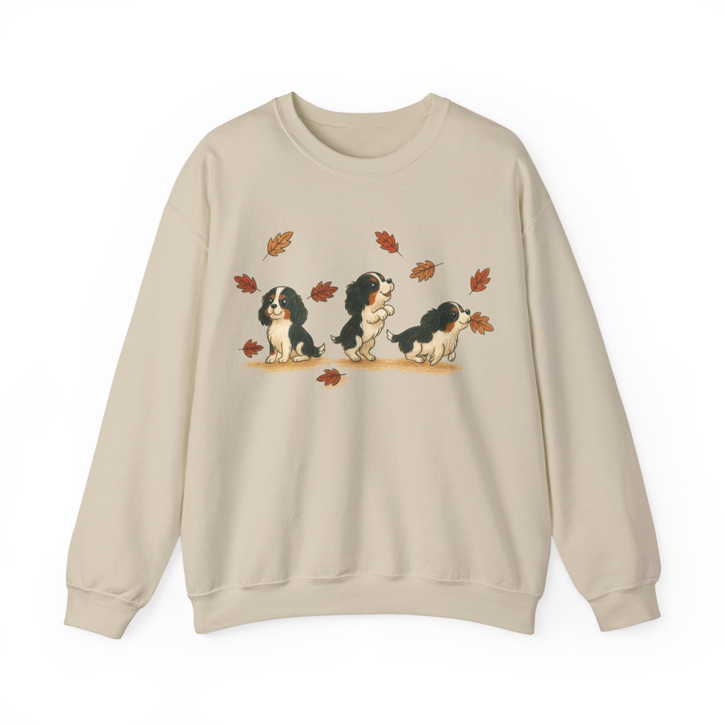 Tricolor Cavalier Chasing Leaves Sweatshirt