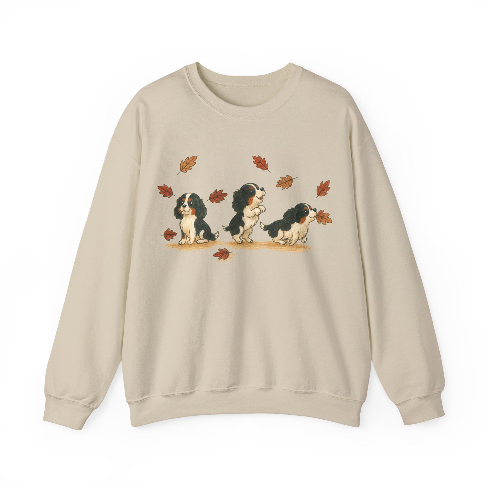 Tricolor Cavalier Chasing Leaves Sweatshirt