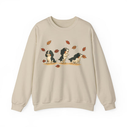Tricolor Cavalier Chasing Leaves Sweatshirt