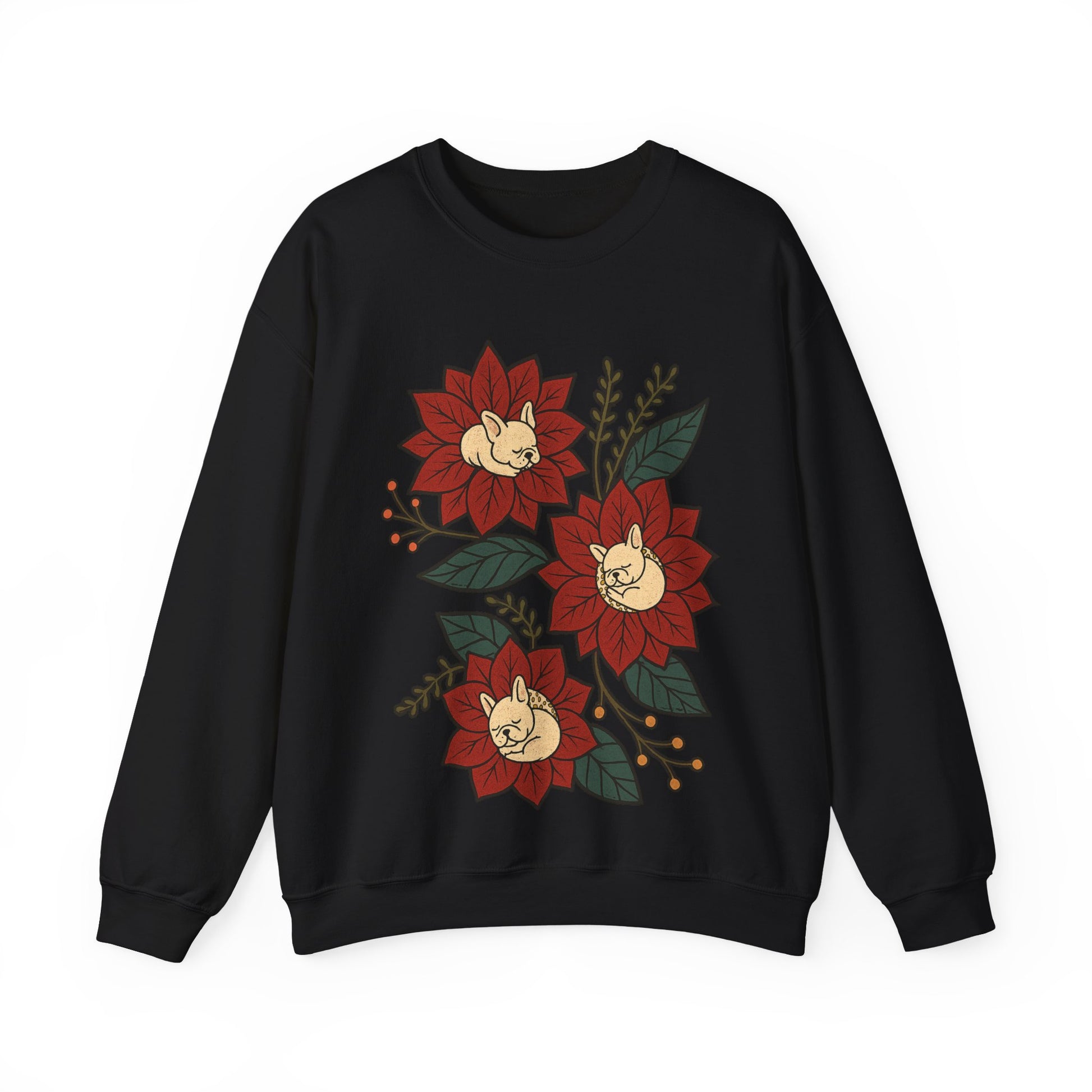 White Frenchie Christmas Flower Sweatshirt
