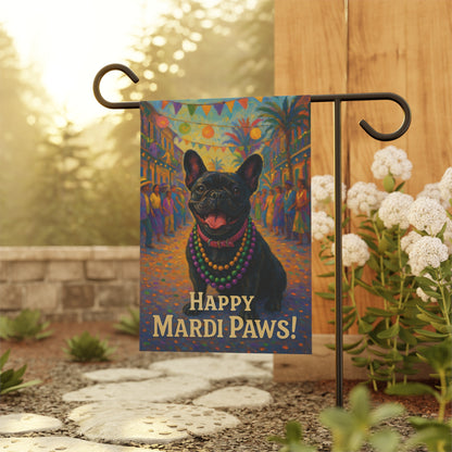 Black French Bulldog Mardi Gras Paws Garden Flag
