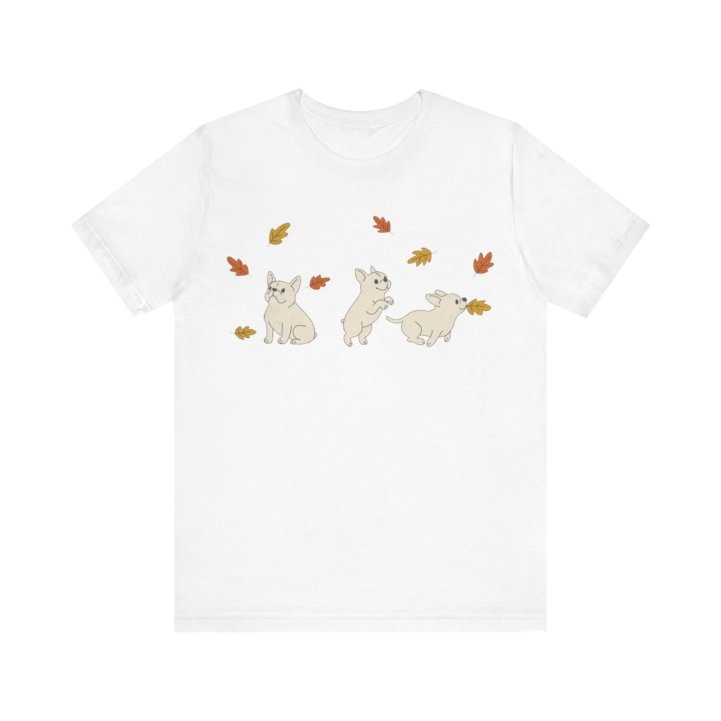 White Frenchie Chasing Leaves TShirt