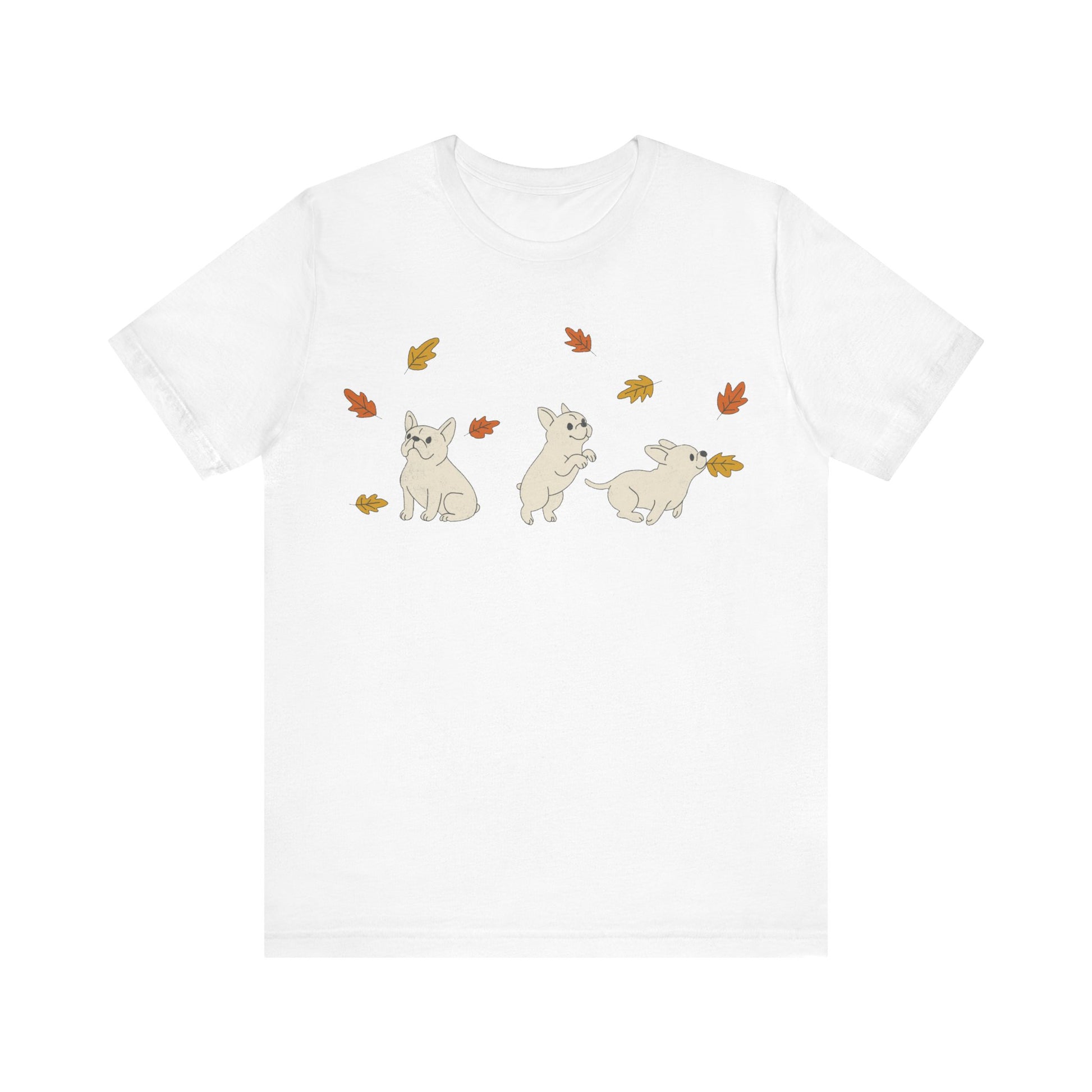 White Frenchie Chasing Leaves TShirt
