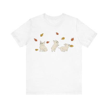 White Frenchie Chasing Leaves TShirt