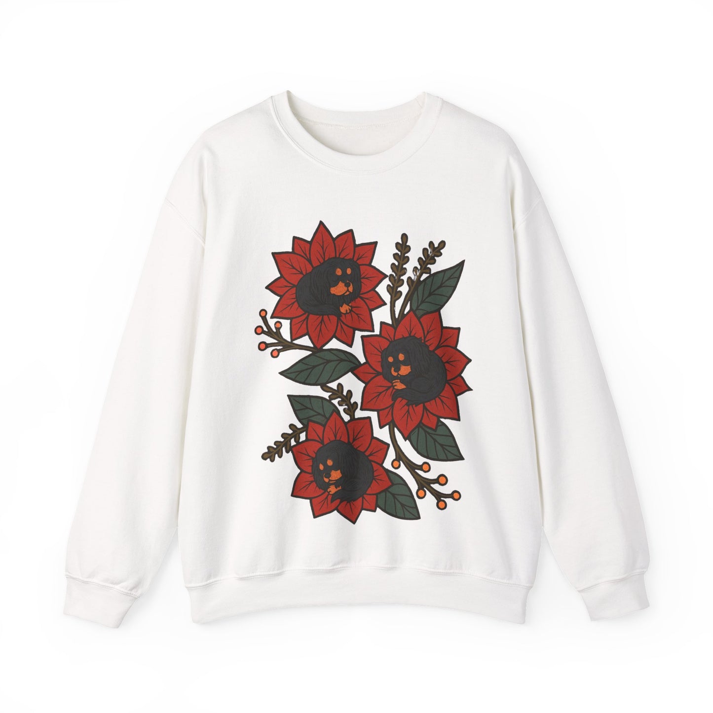Black Tan Cavalier Christmas Flower Sweatshirt