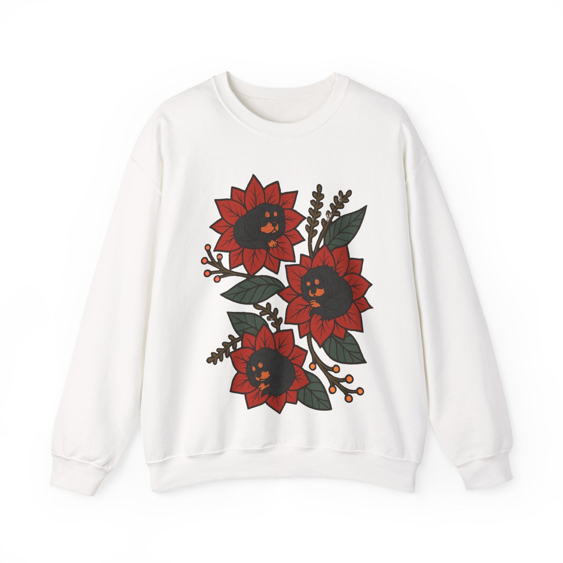 Black Tan Cavalier Christmas Flower Sweatshirt