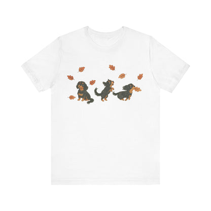 Black Tan Cavalier Chasing Leaves TShirt