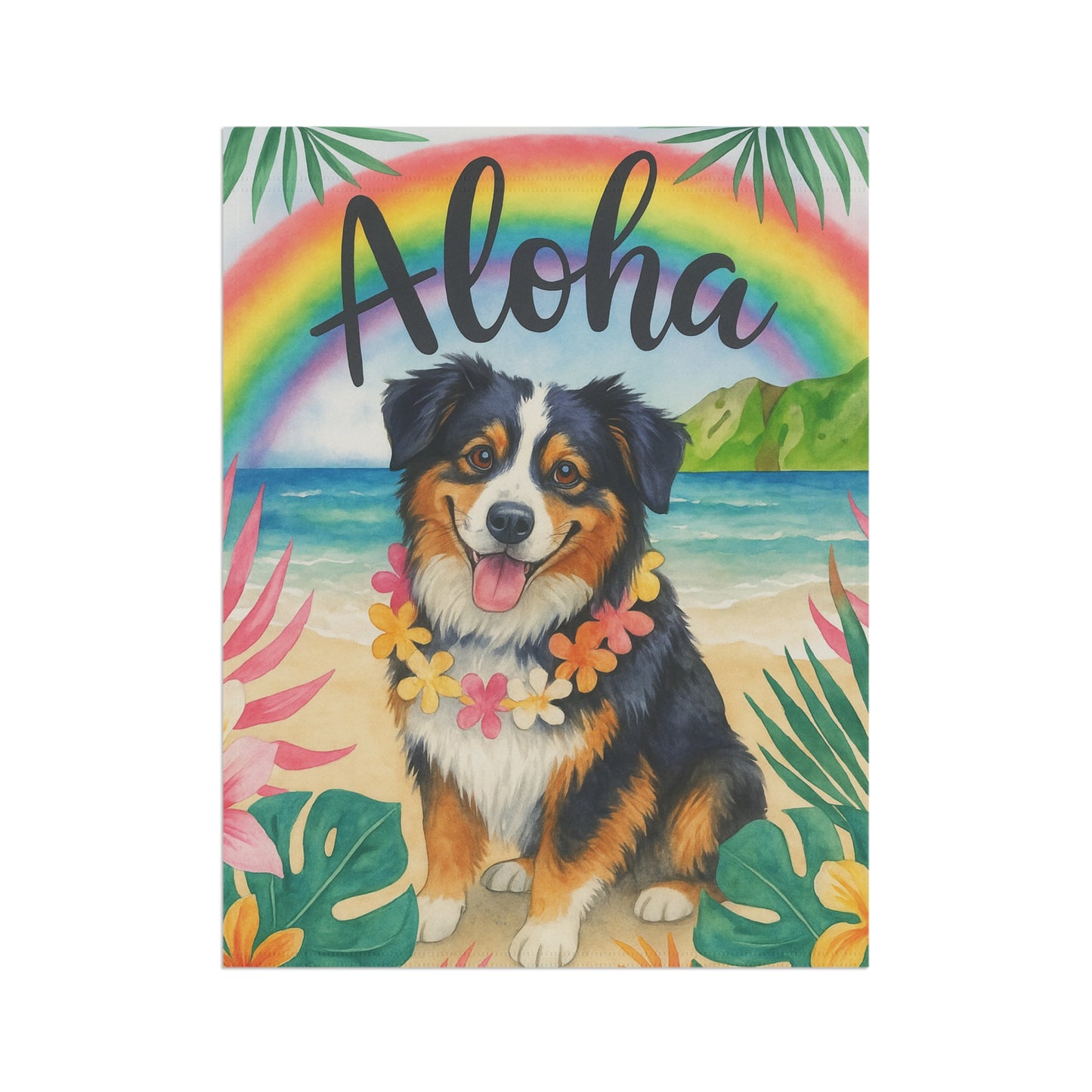 Tricolor Australian Shepherd Aloha Garden Flag
