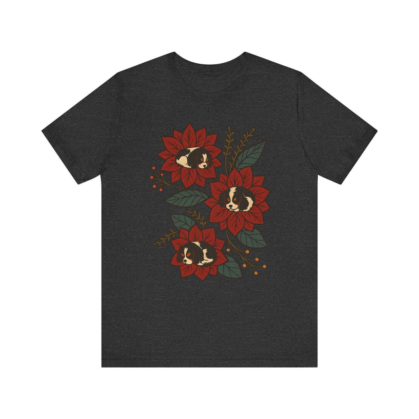 Tricolor Cavalier Holiday Flowers Sleeping TShirt