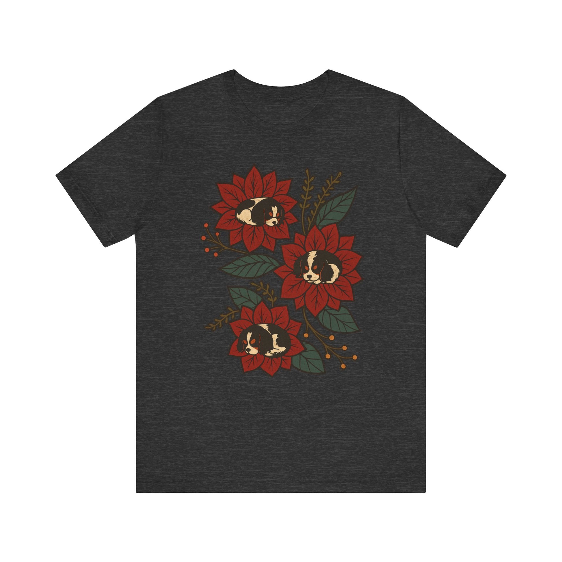 Tricolor Cavalier Holiday Flowers Sleeping TShirt