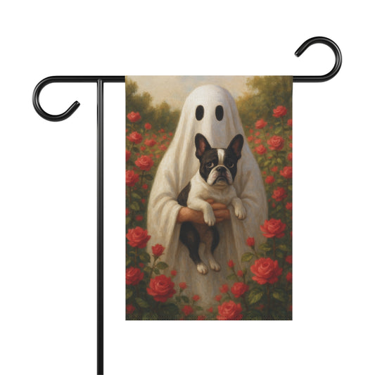 Piebald French Bulldog Ghostie Halloween Garden Flag