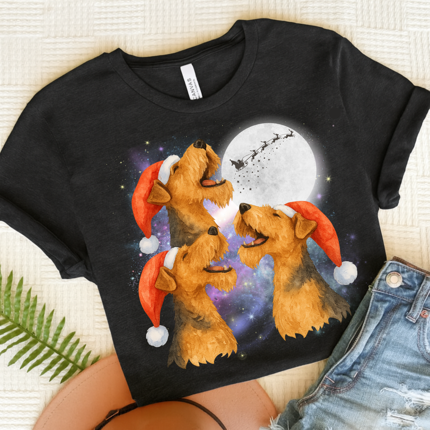 Airedale Terrier Christmas Howliday TShirt Black Heather