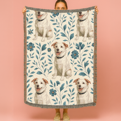 Blue Floral Mutt Woven Blanket