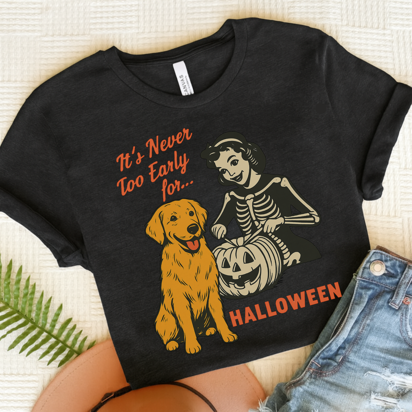 Golden Retriever Early Halloween TShirt Black Heather