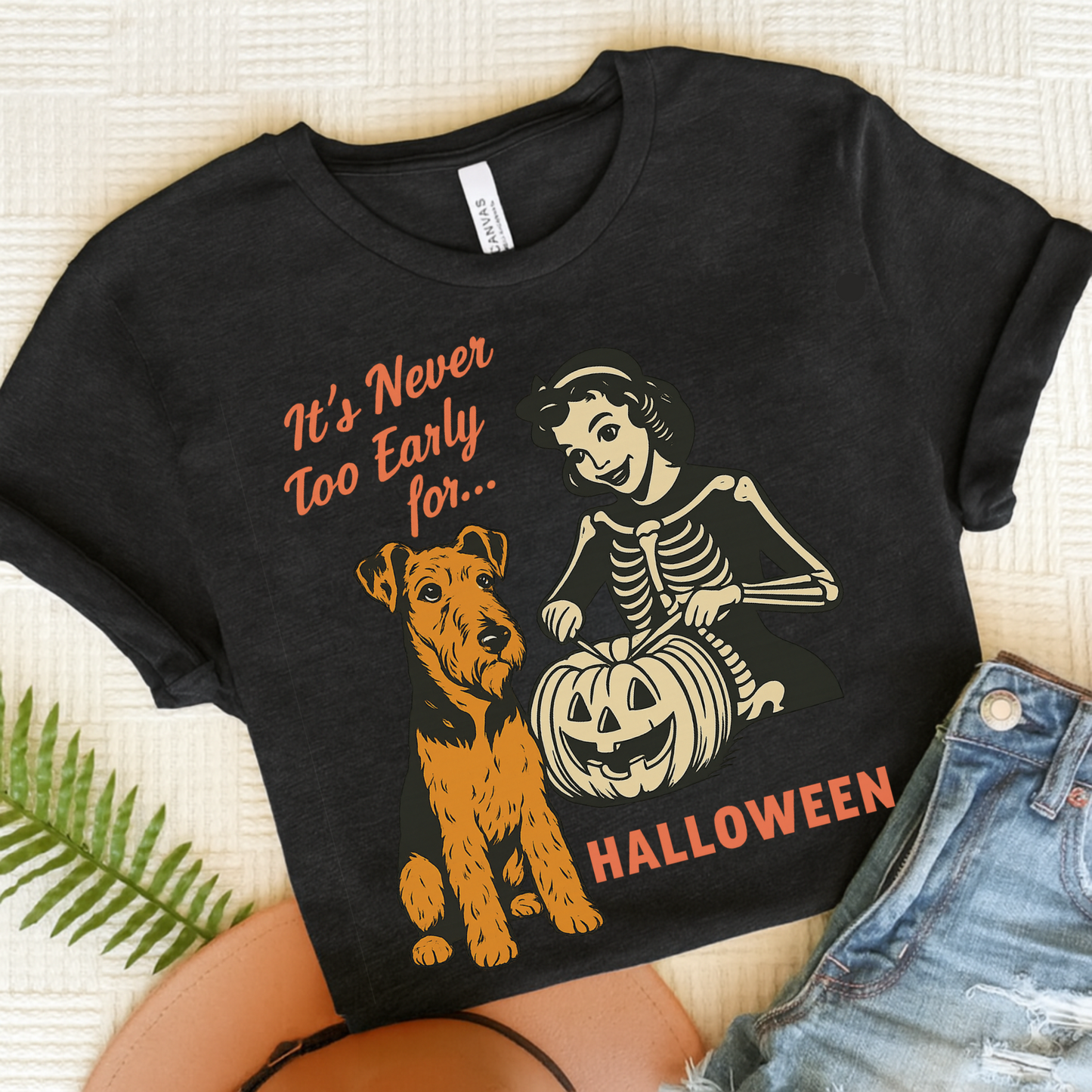 Airedale Terrier Early Halloween TShirt Black Heather